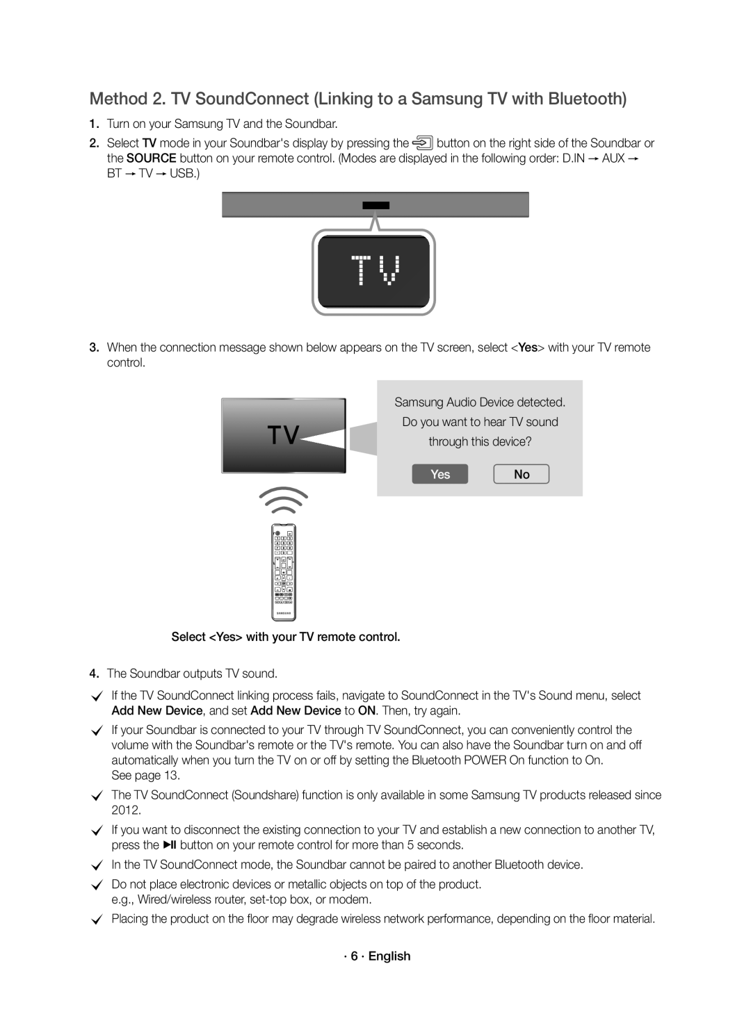 Samsung HW-K350/XV manual YesNo, · 6 · English 