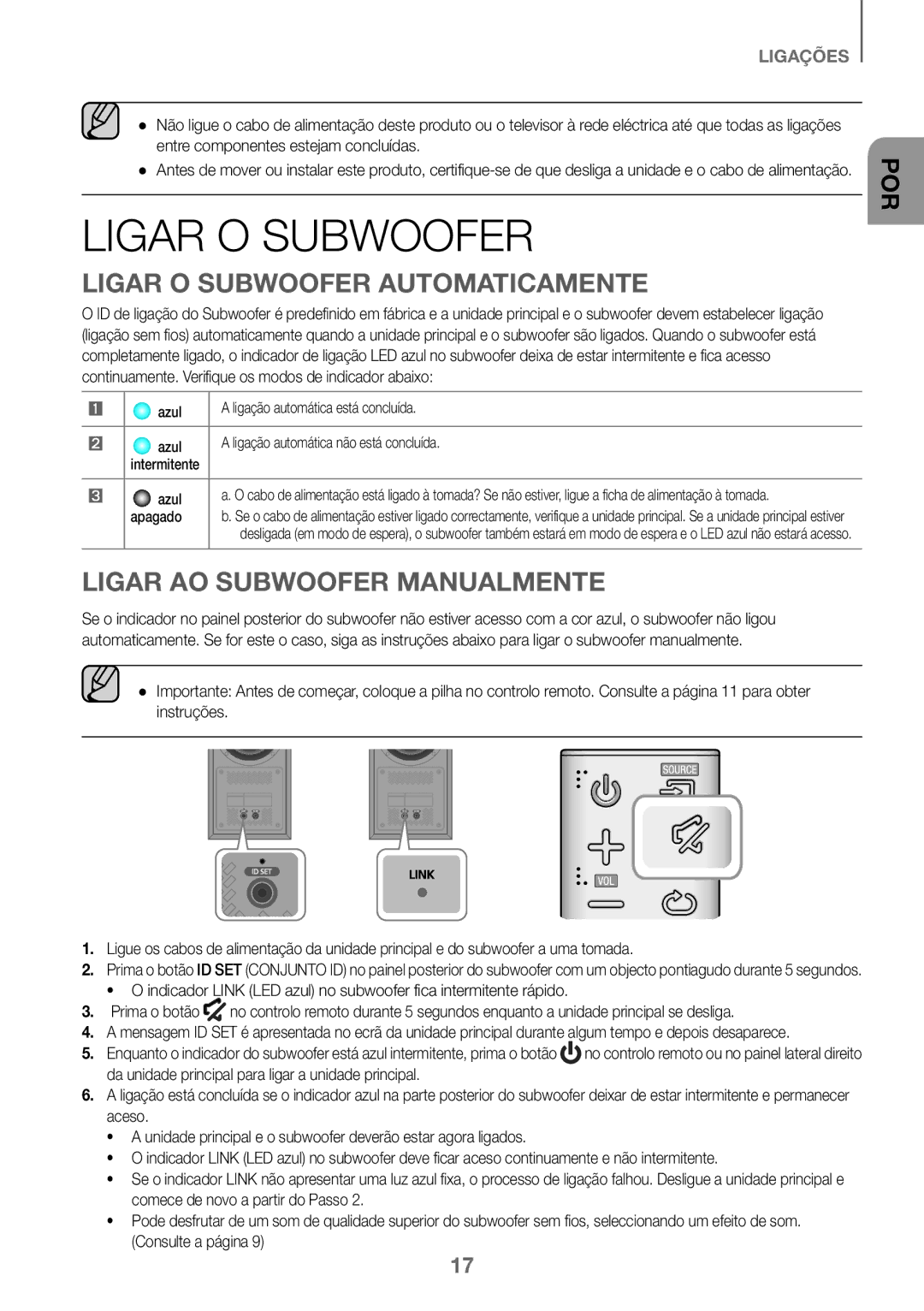 Samsung HW-K360/XN, HW-K360/EN, HW-K360/ZF Ligar O Subwoofer Automaticamente, Ligar AO Subwoofer Manualmente, Aceso 