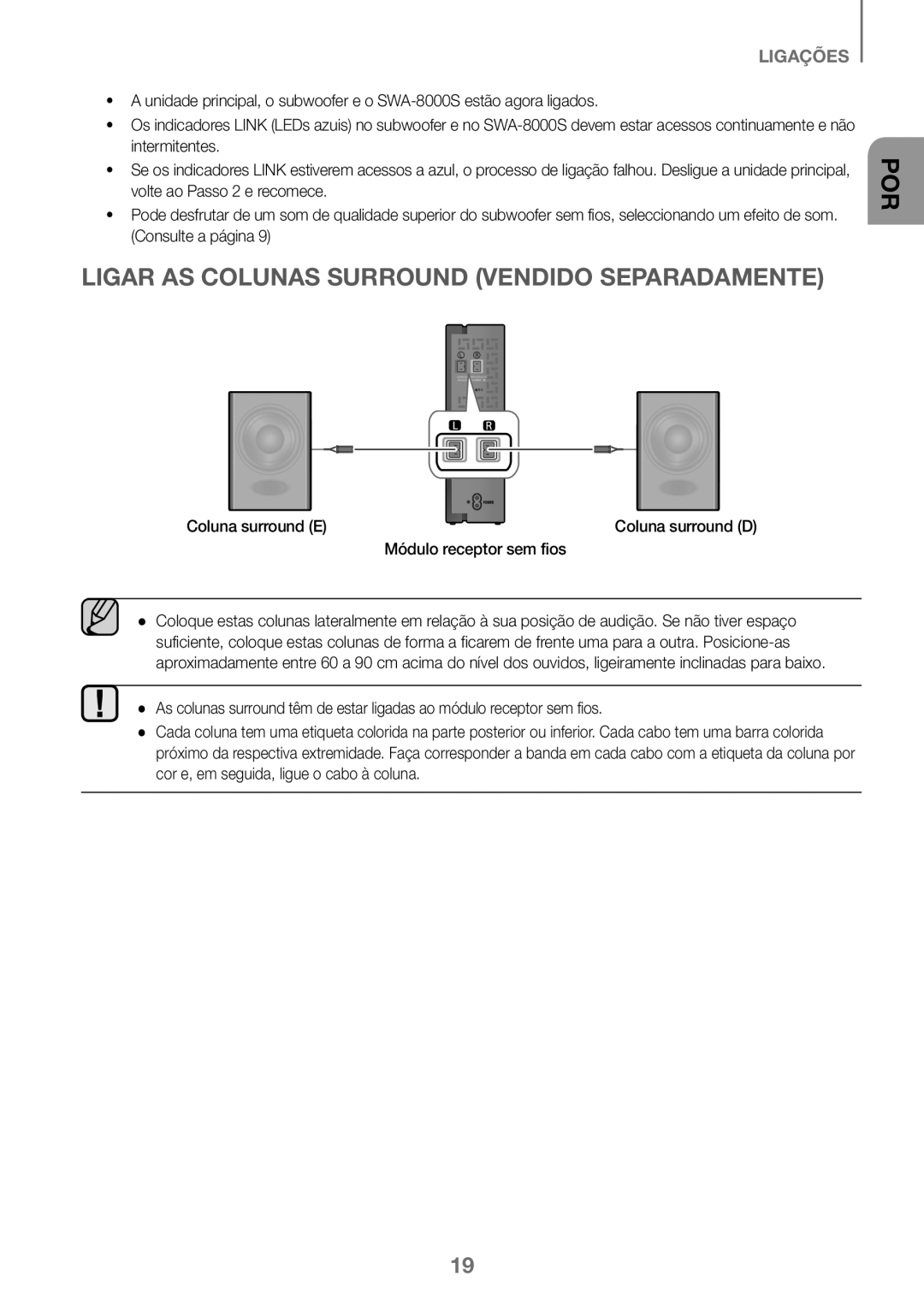 Samsung HW-K360/ZF, HW-K360/EN, HW-K360/XN manual Coluna surround E, Módulo receptor sem fios 