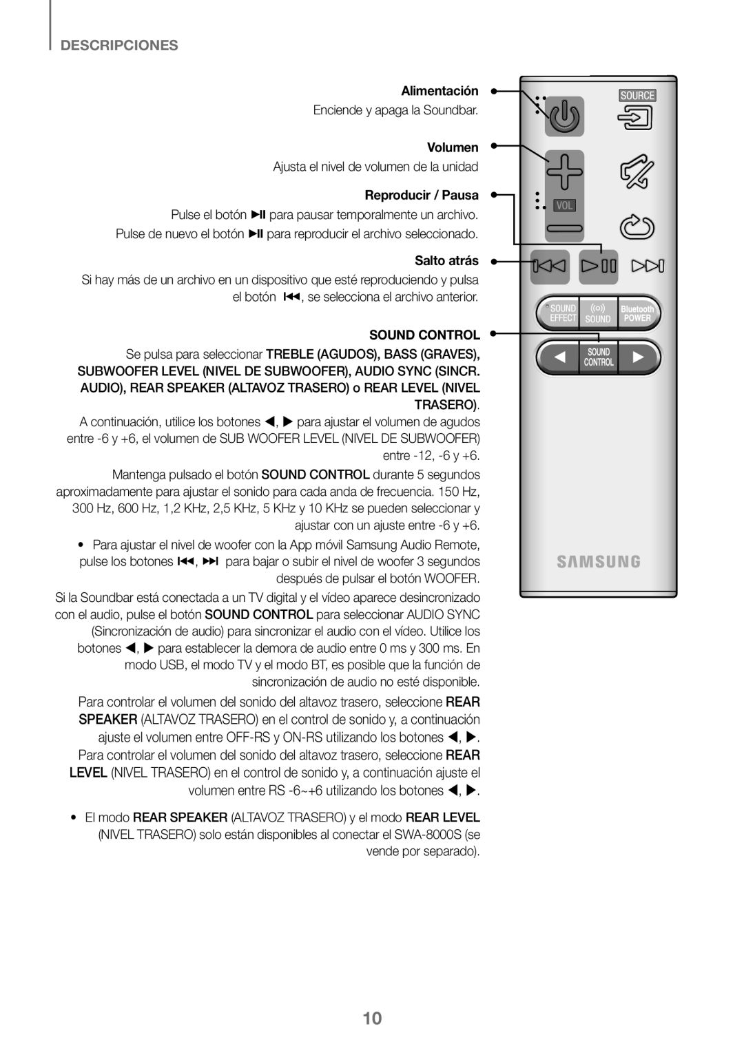 Samsung HW-K360/ZF, HW-K360/EN, HW-K360/XN manual Alimentación, Enciende y apaga la Soundbar 