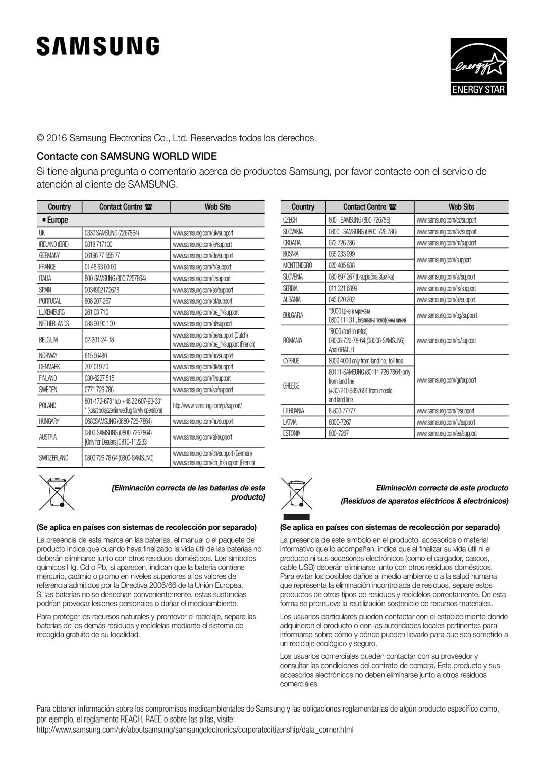 Samsung HW-K360/EN, HW-K360/ZF, HW-K360/XN manual Se aplica en países con sistemas de recolección por separado 