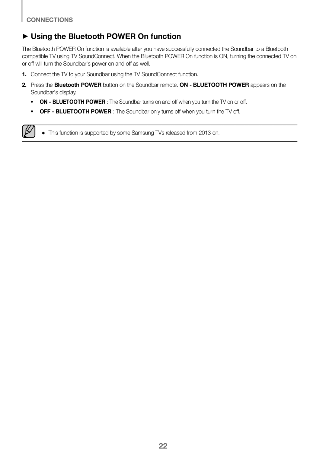 Samsung HW-K360/ZF, HW-K360/EN, HW-K360/XN manual ++Using the Bluetooth Power On function 