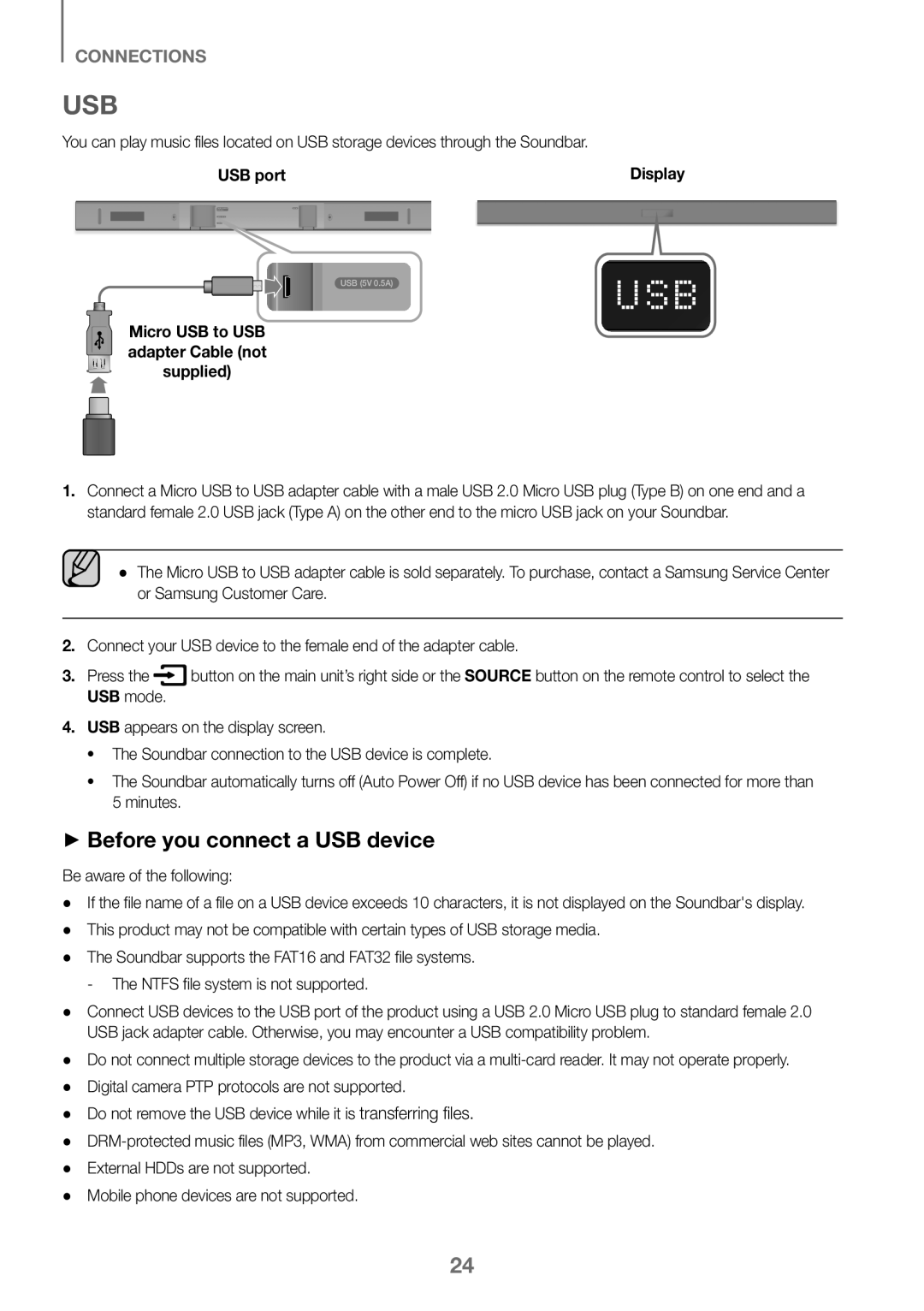 Samsung HW-K360/EN, HW-K360/ZF, HW-K360/XN manual Usb, ++Before you connect a USB device, USB port, Be aware of the following 