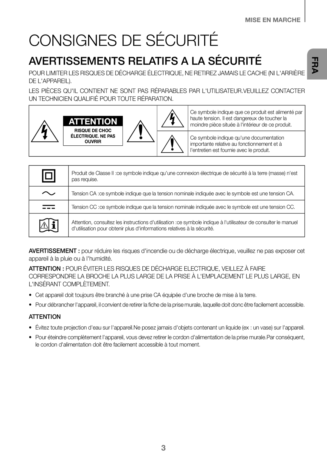 Samsung HW-K360/EN, HW-K360/ZF, HW-K360/XN manual Consignes DE Sécurité, Avertissements Relatifs a LA Sécurité 