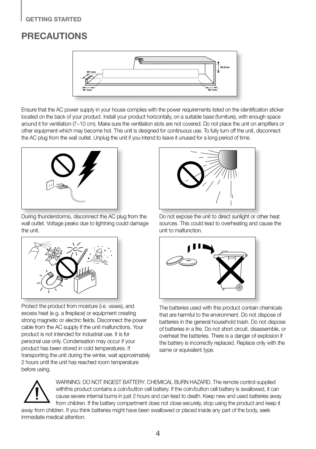 Samsung HW-K360/ZF, HW-K360/EN, HW-K360/XN manual Precautions 