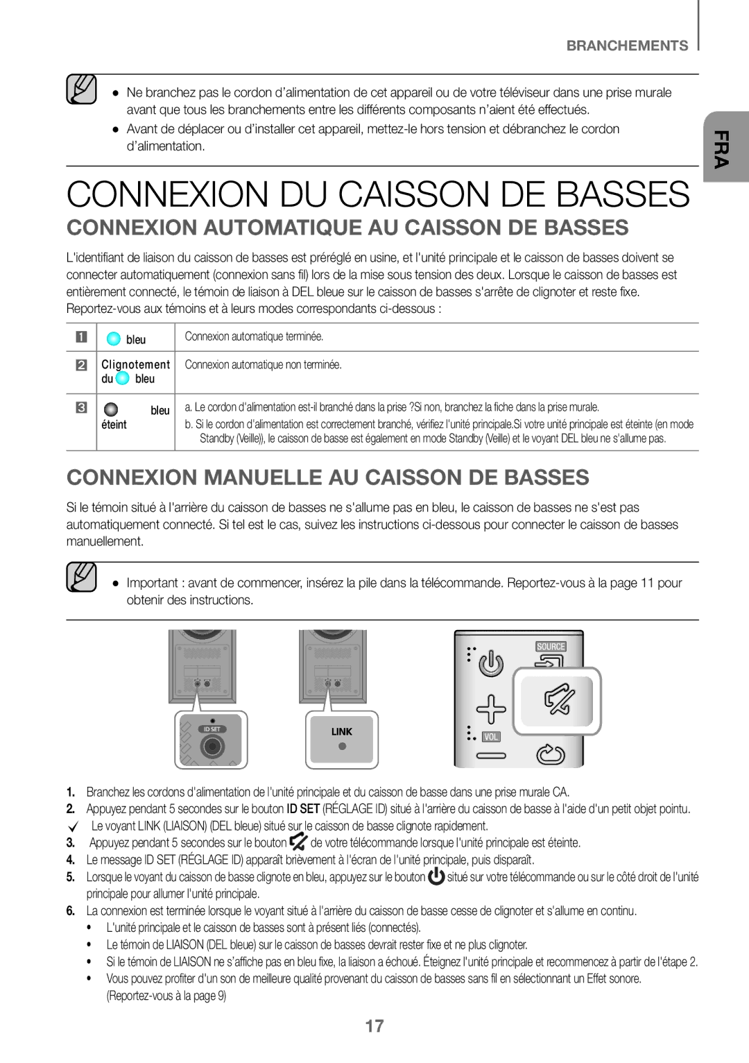 Samsung HW-K360/XN Connexion Automatique AU Caisson DE Basses, Connexion Manuelle AU Caisson DE Basses, Reportez-vous à la 