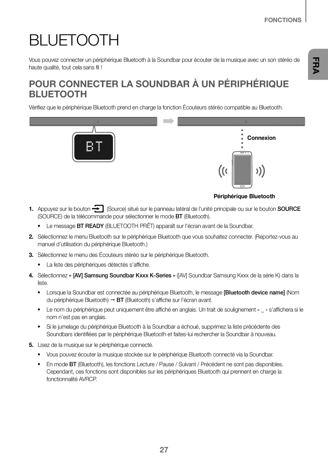 Samsung HW-K360/EN, HW-K360/ZF, HW-K360/XN manual Pour Connecter LA Soundbar À UN Périphérique Bluetooth 