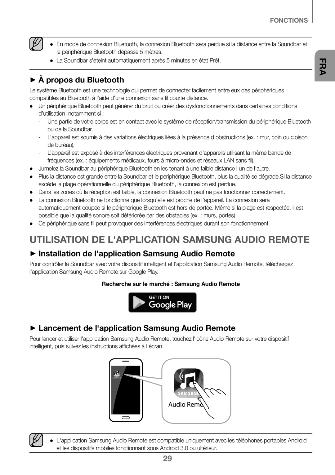 Samsung HW-K360/XN, HW-K360/EN, HW-K360/ZF manual ++À propos du Bluetooth, ++Lancement de lapplication Samsung Audio Remote 