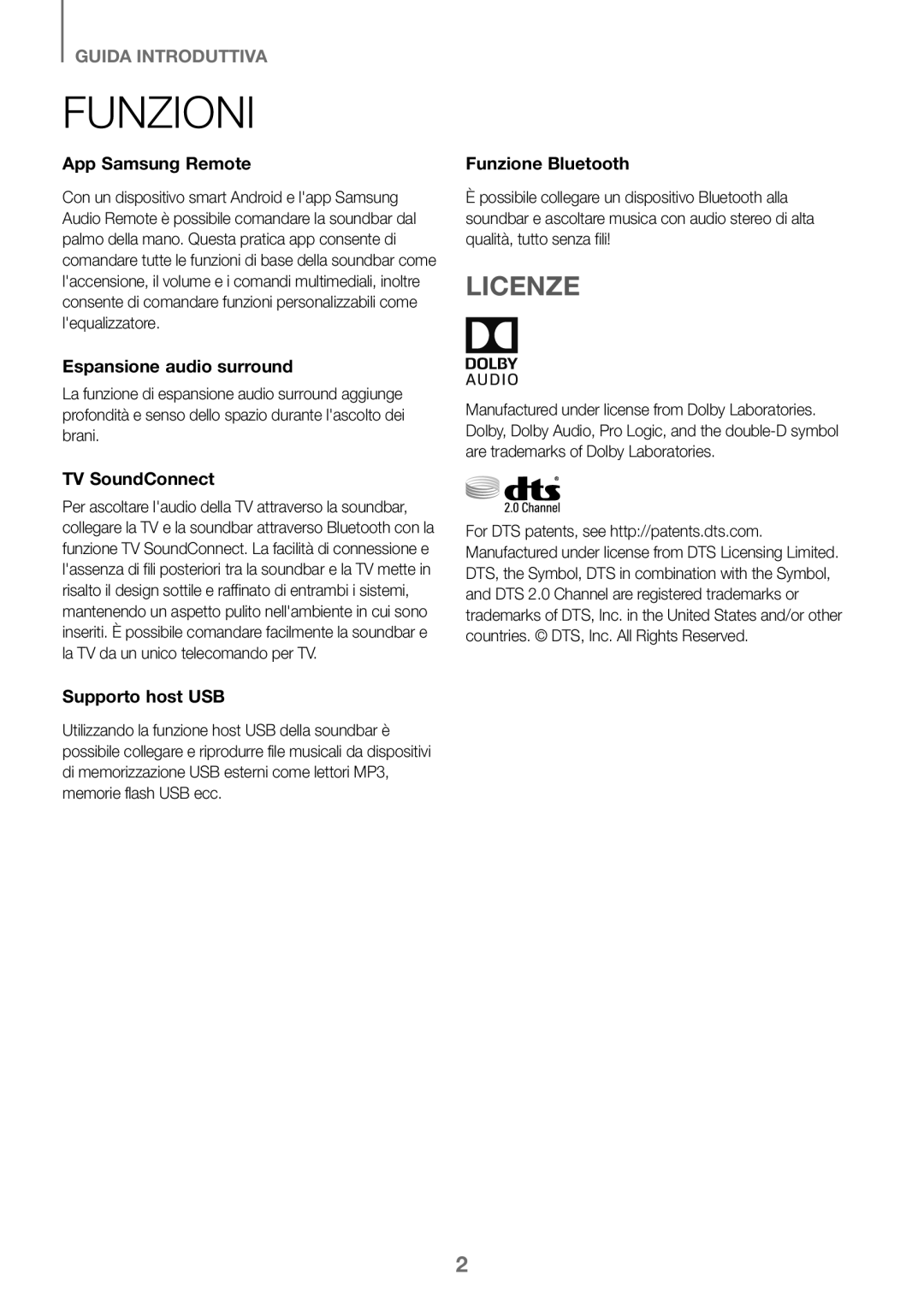 Samsung HW-K360/XN, HW-K360/EN, HW-K360/ZF manual Funzioni, Licenze 