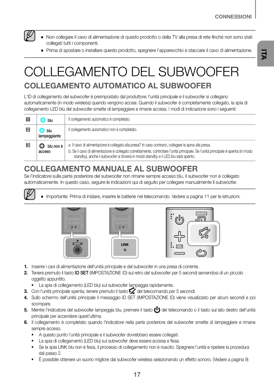 Samsung HW-K360/XN Collegamento DEL Subwoofer, Collegamento Automatico AL Subwoofer, Collegamento Manuale AL Subwoofer 