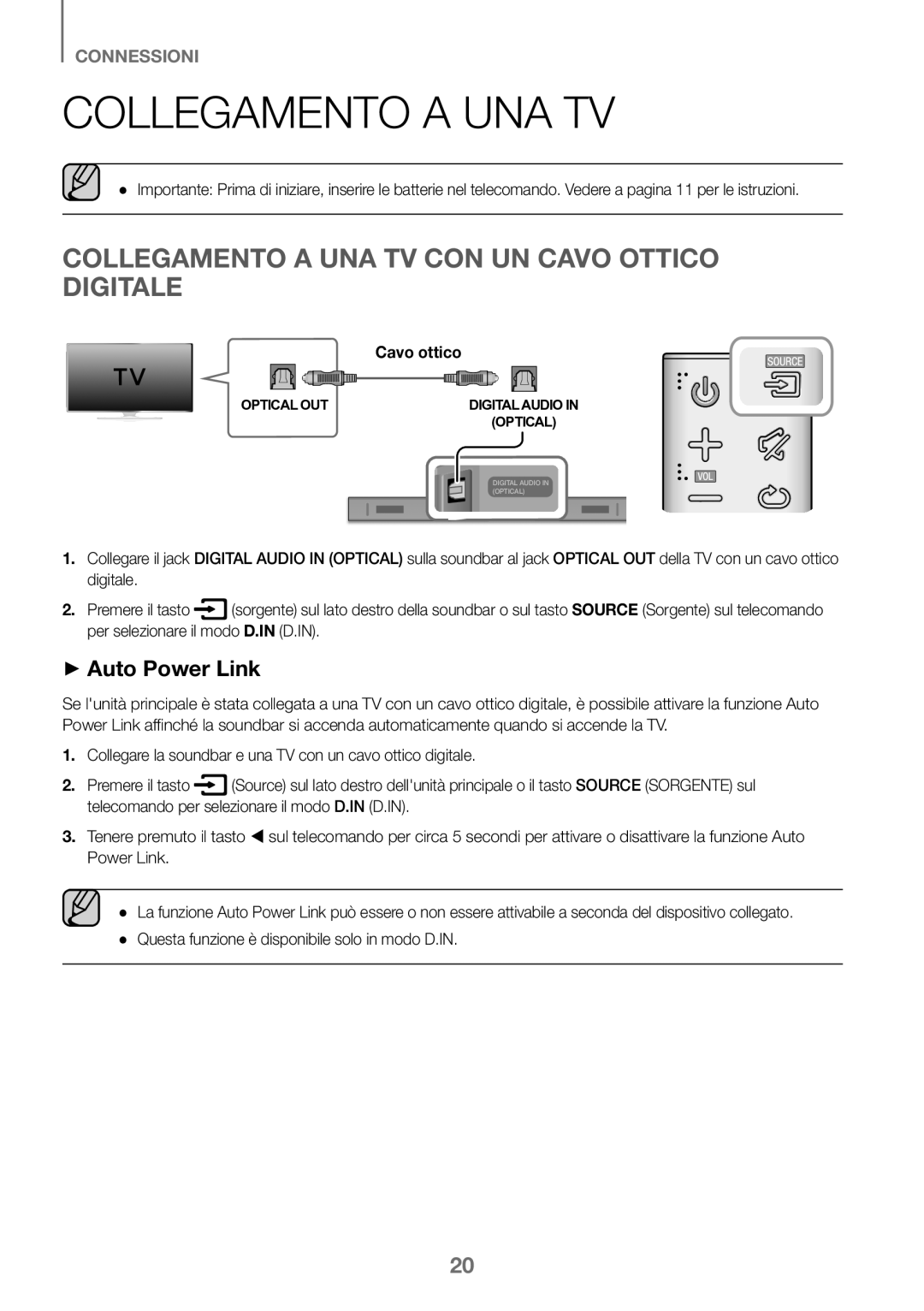 Samsung HW-K360/XN, HW-K360/EN, HW-K360/ZF manual Collegamento a UNA TV CON UN Cavo Ottico Digitale, Cavo ottico 