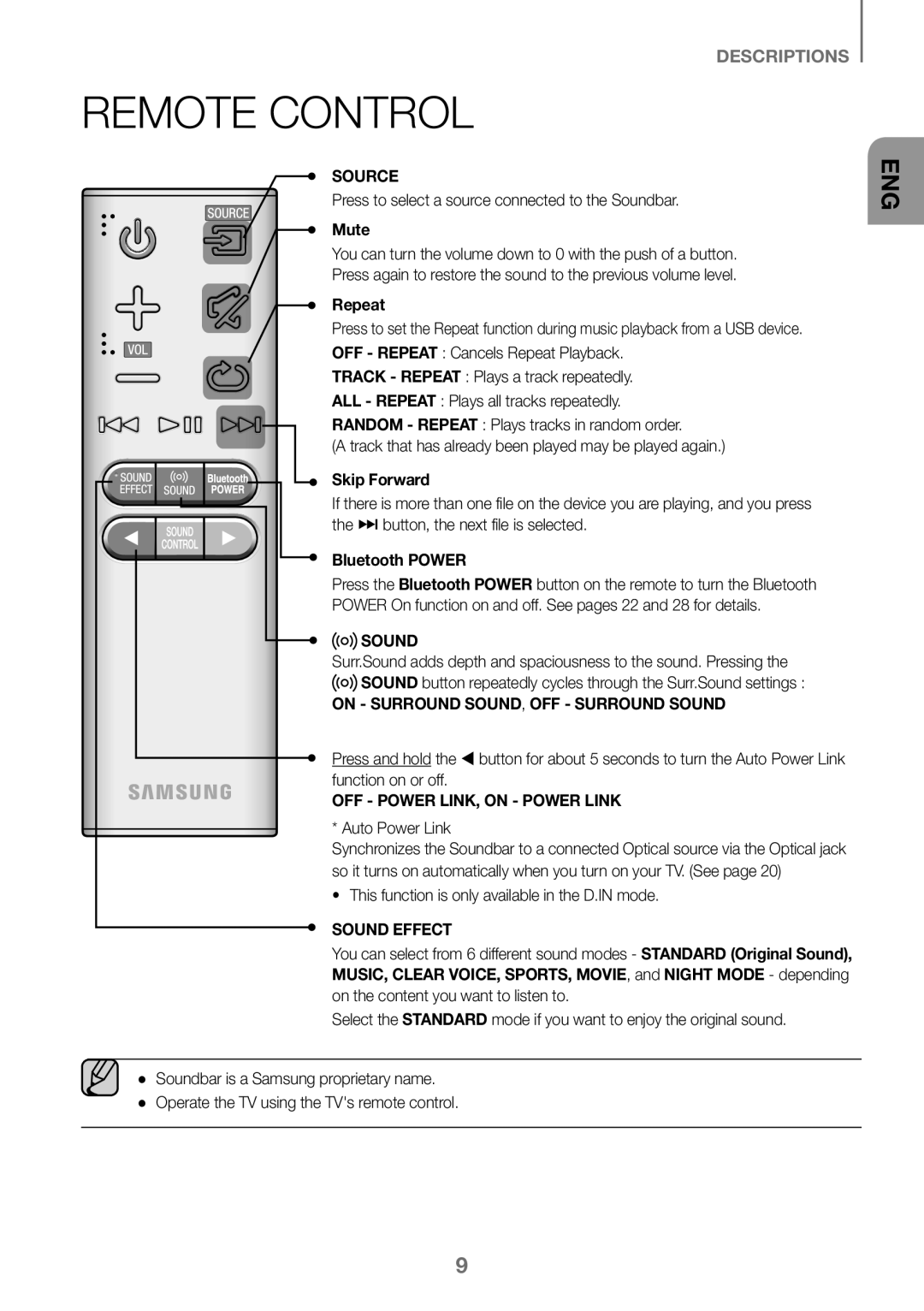 Samsung HW-K360/EN, HW-K360/ZF, HW-K360/XN manual Remote Control, Mute, Repeat, Skip Forward, Bluetooth Power 