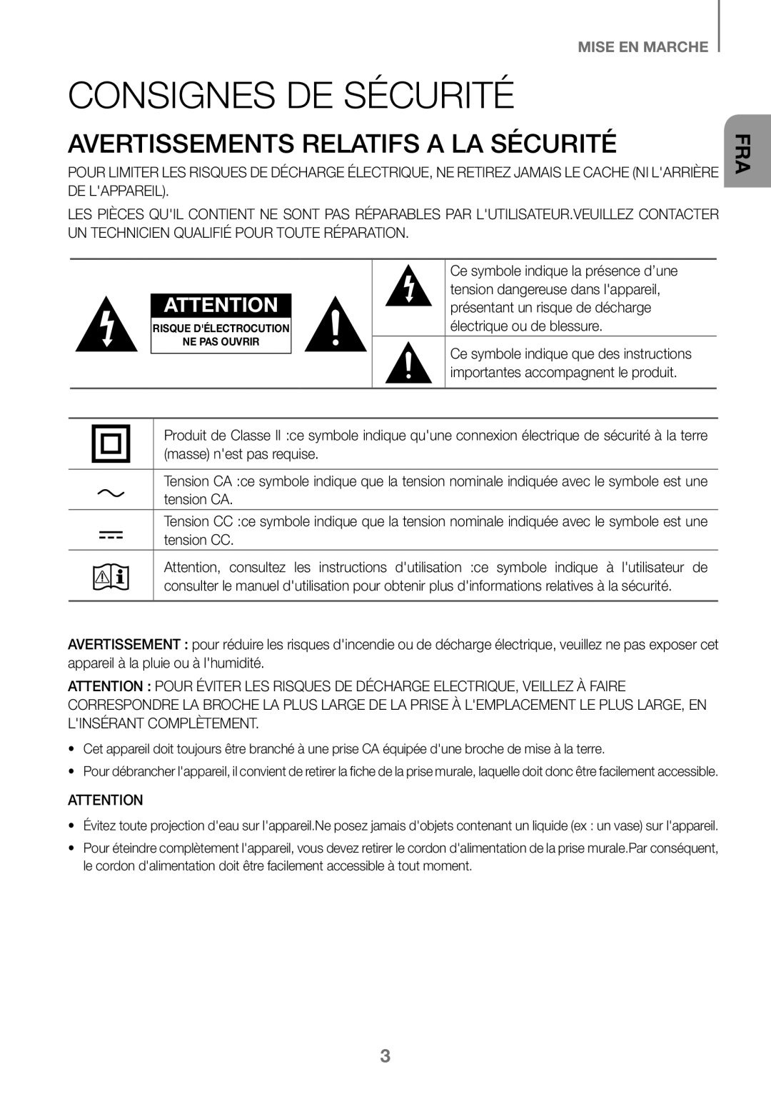 Samsung HW-K360/EN, HW-K360/ZF, HW-K360/XN manual Consignes DE Sécurité, Avertissements Relatifs a LA Sécurité 