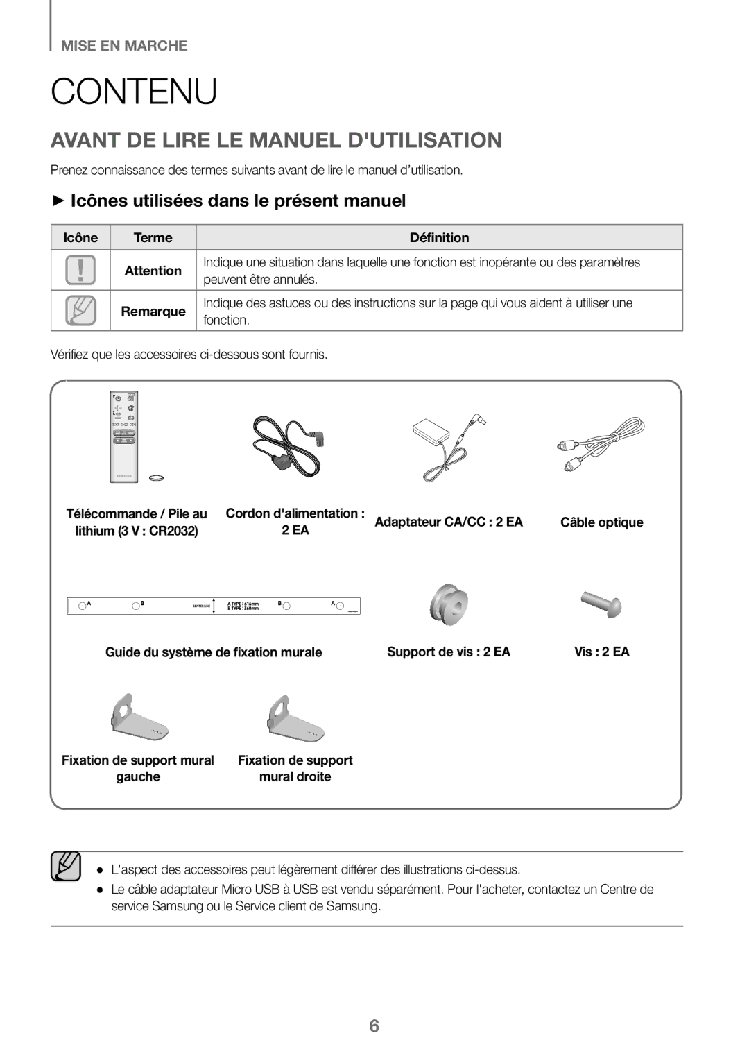 Samsung HW-K360/EN, HW-K360/ZF Contenu, Avant DE Lire LE Manuel Dutilisation, ++Icônes utilisées dans le présent manuel 