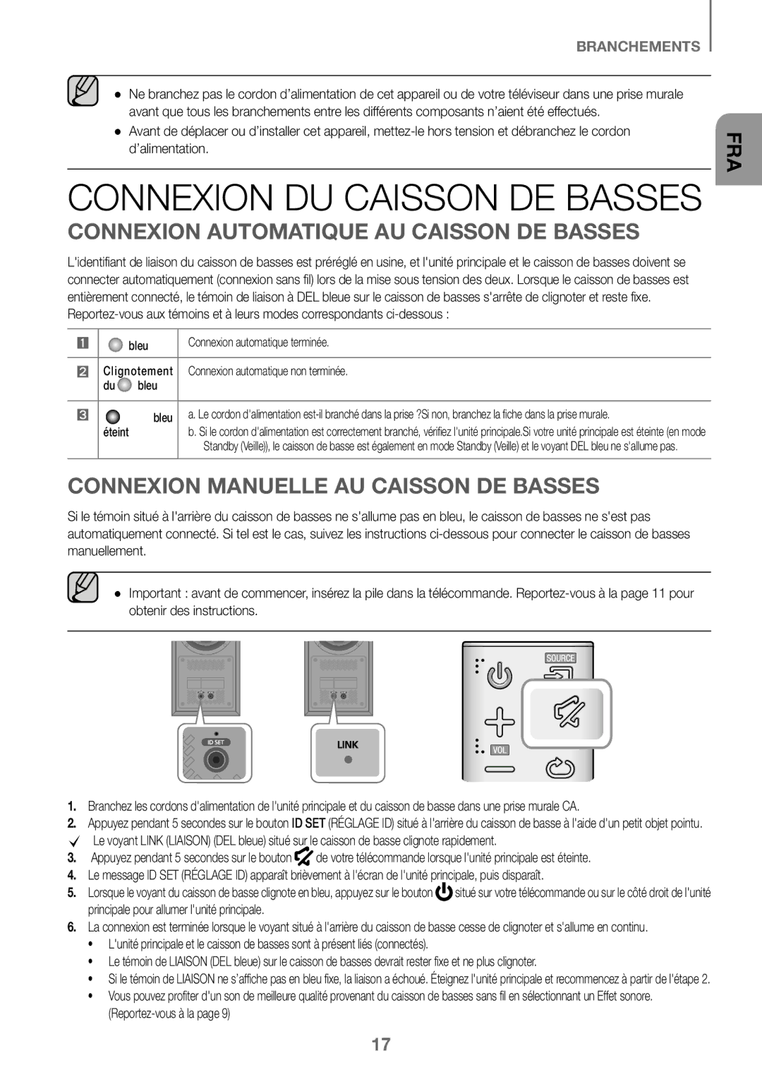 Samsung HW-K360/XN Connexion Automatique AU Caisson DE Basses, Connexion Manuelle AU Caisson DE Basses, Reportez-vous à la 