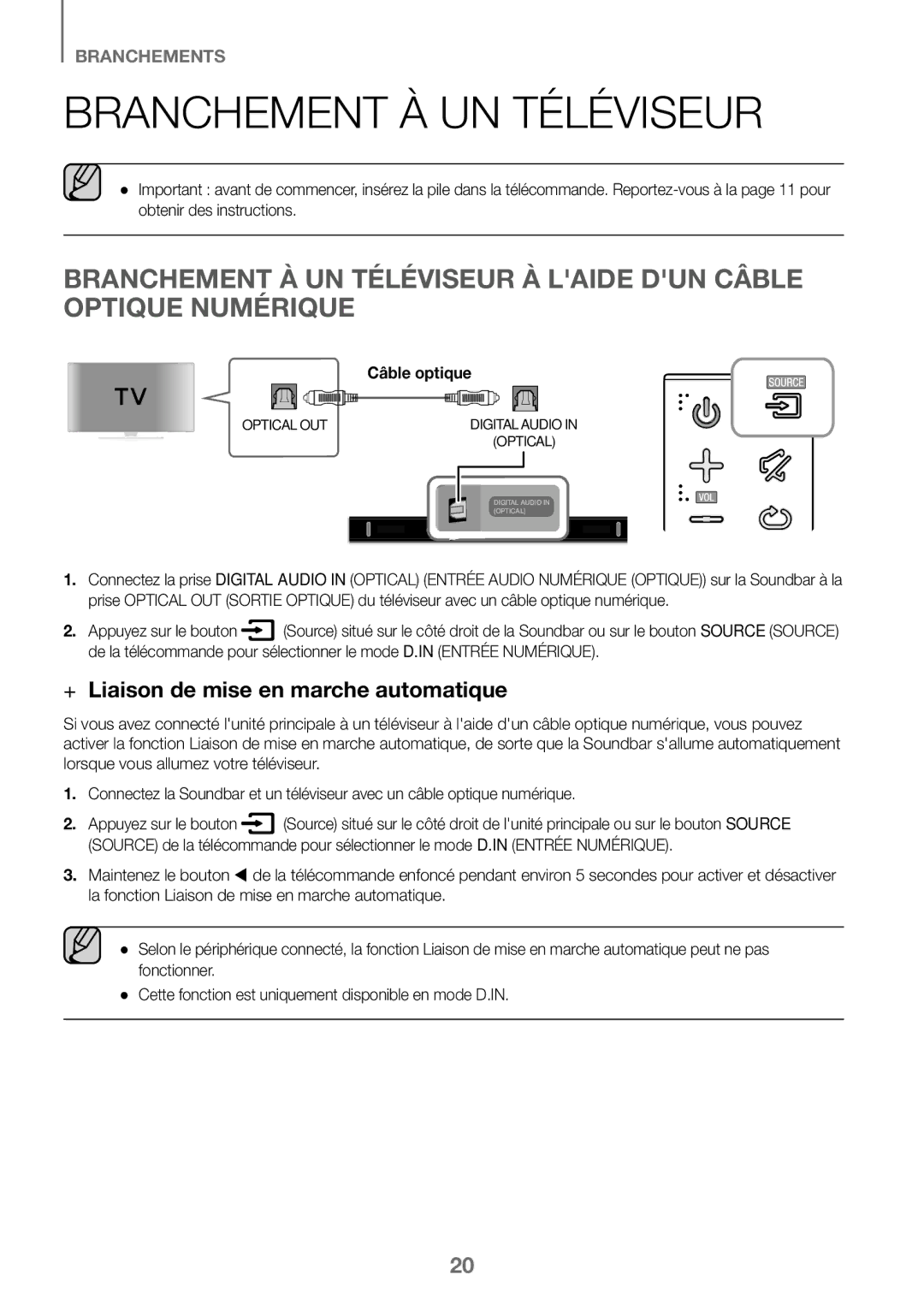 Samsung HW-K360/XN, HW-K360/EN, HW-K360/ZF manual Branchement À UN Téléviseur, ++Liaison de mise en marche automatique 