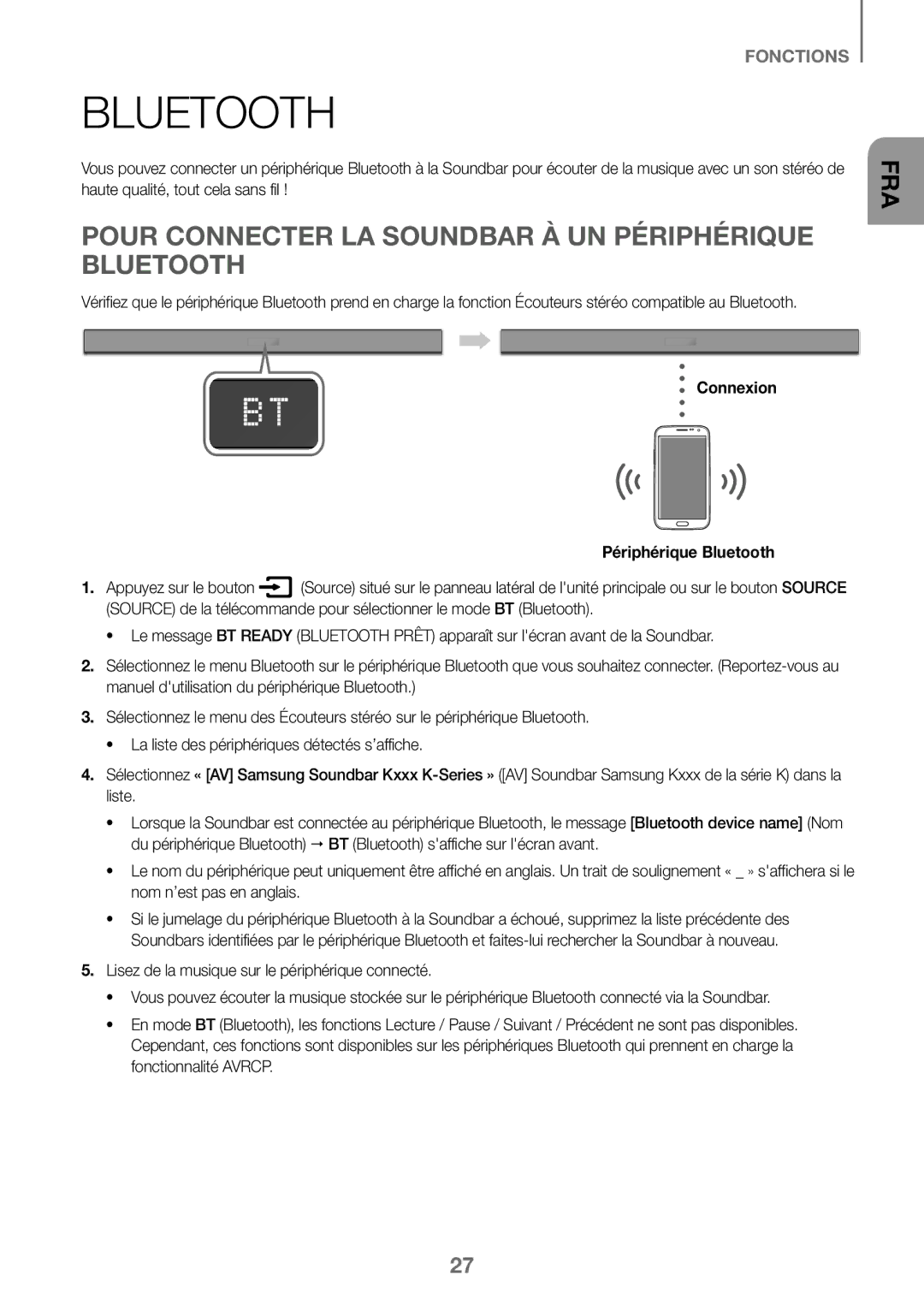 Samsung HW-K360/EN, HW-K360/ZF, HW-K360/XN manual Pour Connecter LA Soundbar À UN Périphérique Bluetooth 