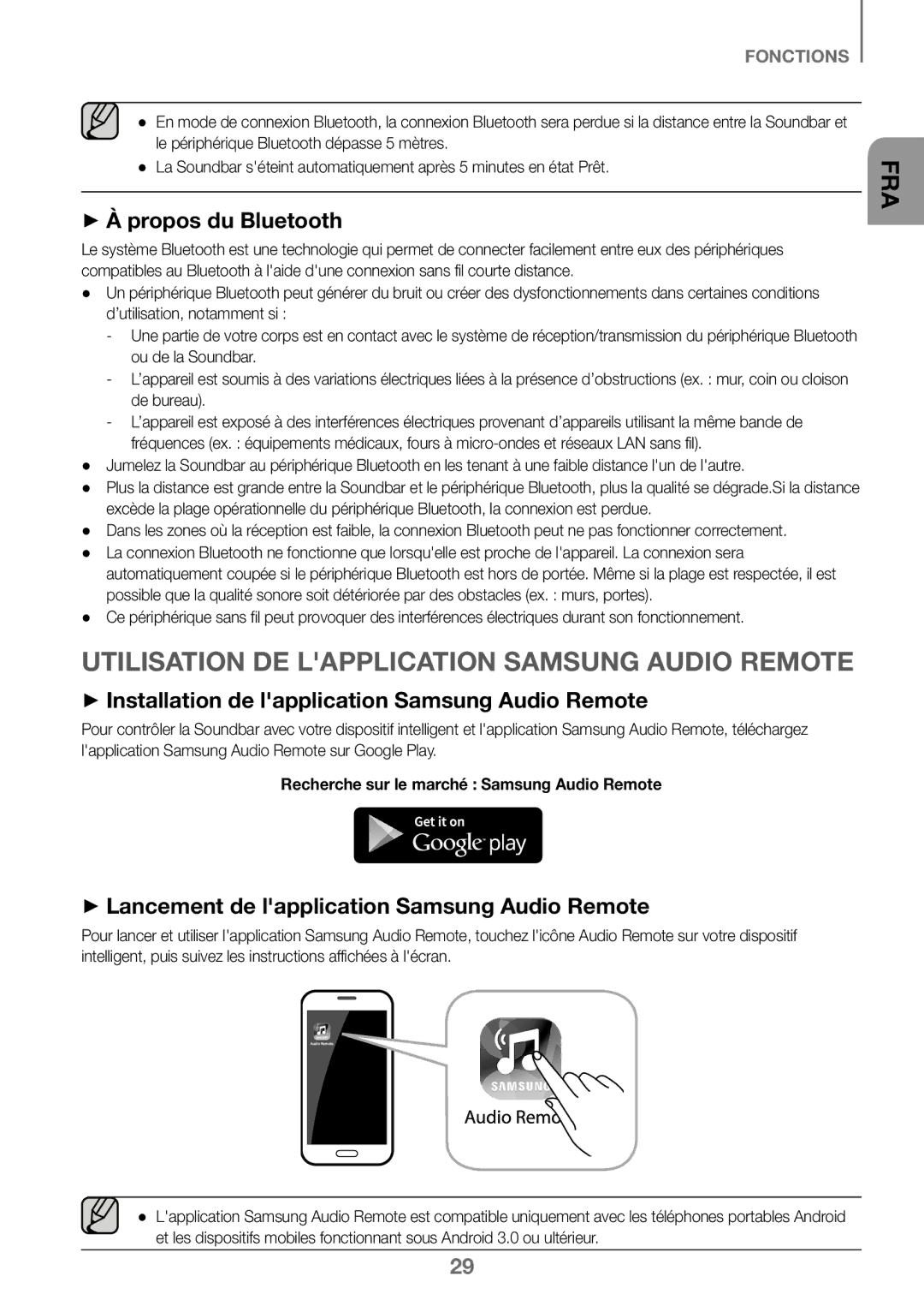 Samsung HW-K360/XN, HW-K360/EN, HW-K360/ZF manual ++À propos du Bluetooth, ++Lancement de lapplication Samsung Audio Remote 