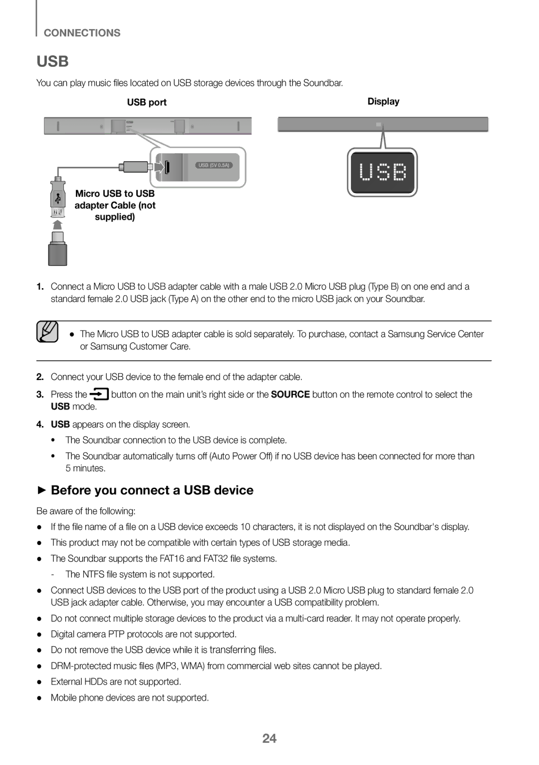 Samsung HW-K360/EN, HW-K360/ZF, HW-K360/XN manual Usb, ++Before you connect a USB device, USB port, Be aware of the following 