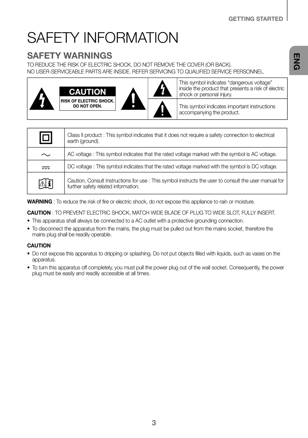 Samsung HW-K360/EN, HW-K360/ZF, HW-K360/XN manual Safety Information, Safety Warnings 