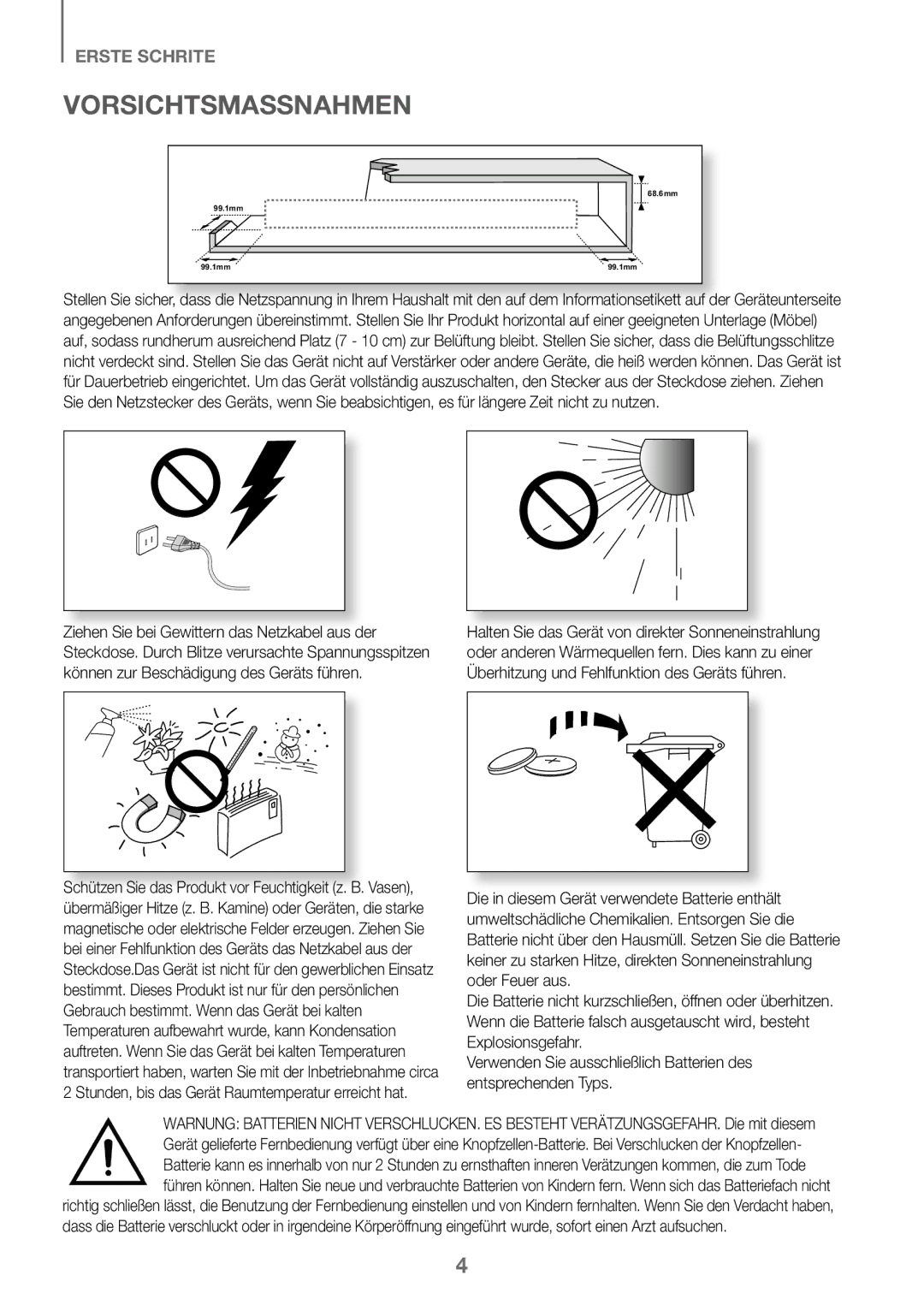 Samsung HW-K360/ZF, HW-K360/EN, HW-K360/XN manual Vorsichtsmassnahmen 