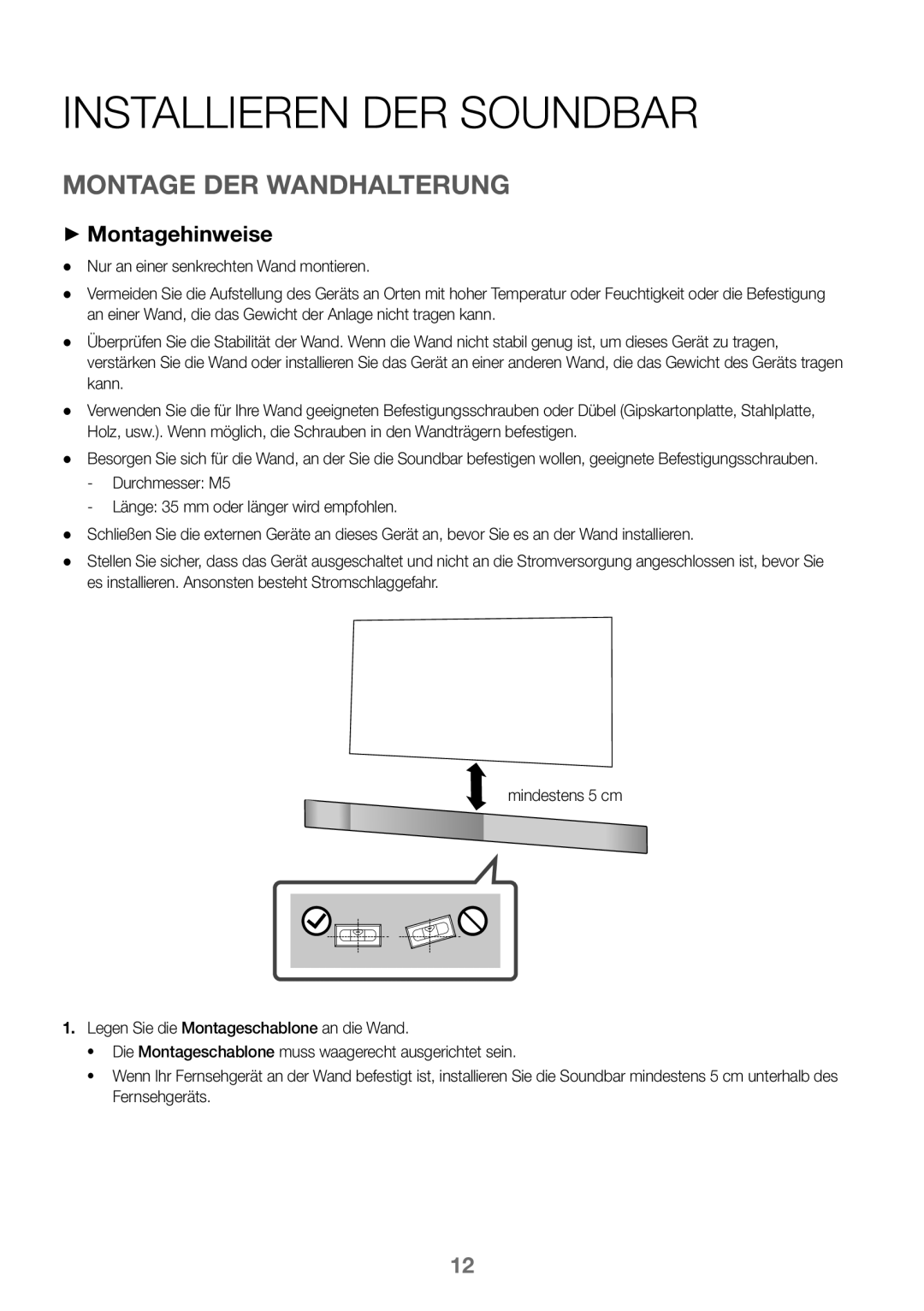 Samsung HW-K360/EN, HW-K360/ZF, HW-K360/XN manual Installieren DER Soundbar, Montage DER Wandhalterung, ++Montagehinweise 