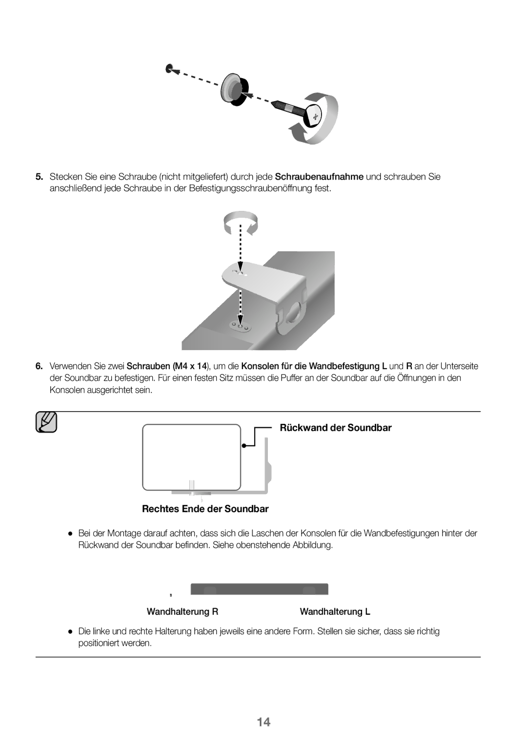 Samsung HW-K360/XN, HW-K360/EN, HW-K360/ZF manual Wandhalterung R Wandhalterung L, Positioniert werden 