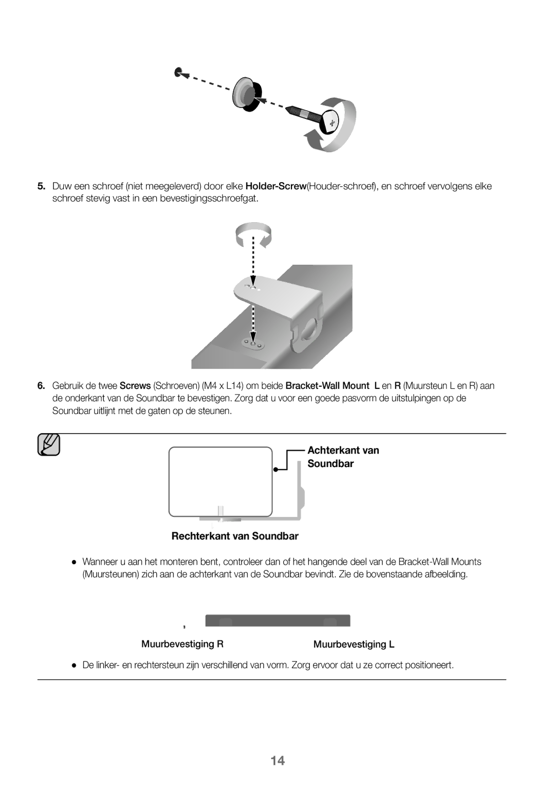 Samsung HW-K360/XN, HW-K360/EN manual Achterkant van Soundbar Rechterkant van Soundbar, Muurbevestiging R Muurbevestiging L 