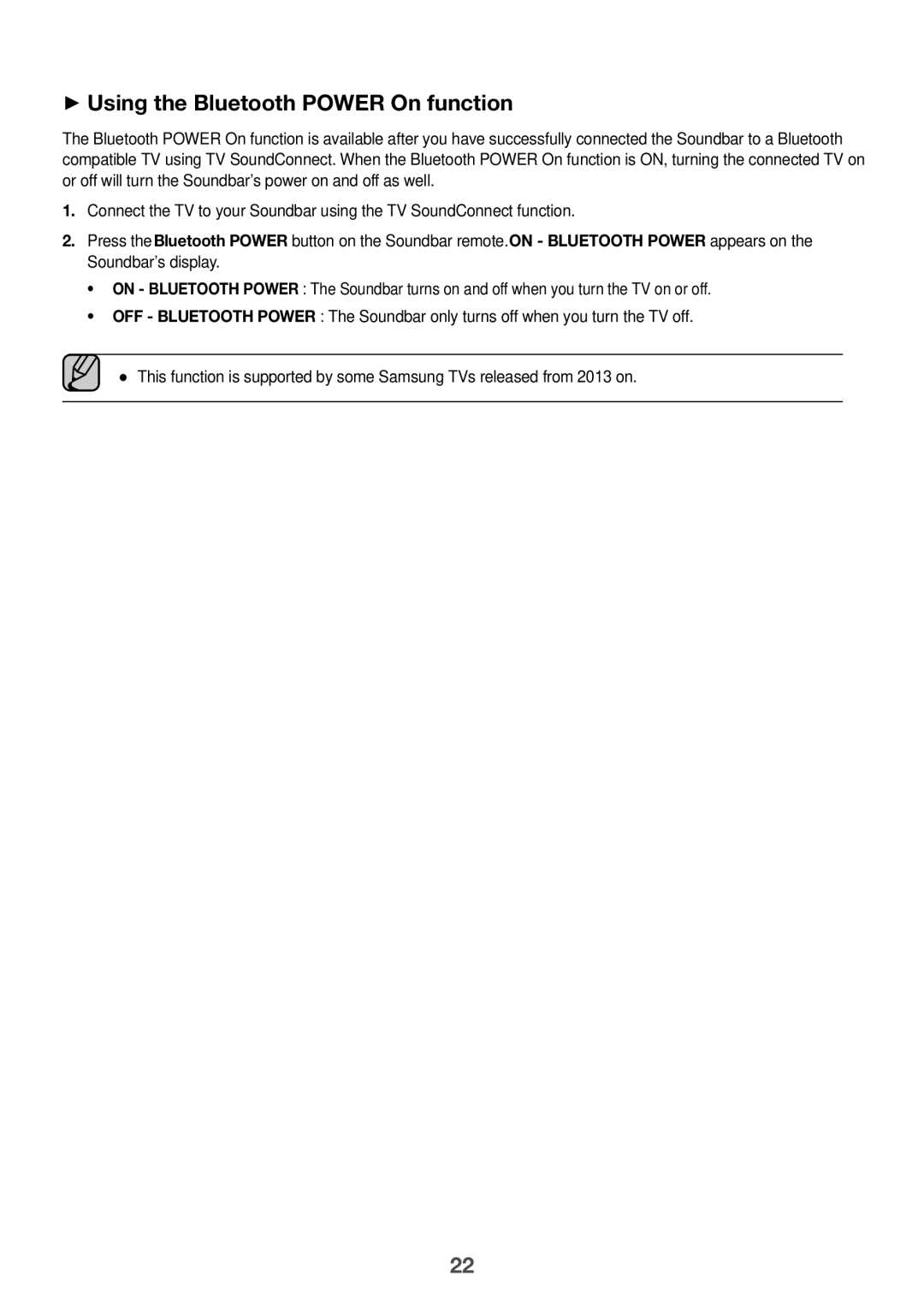 Samsung HW-K360/ZF, HW-K360/EN, HW-K360/XN manual ++Using the Bluetooth Power On function 