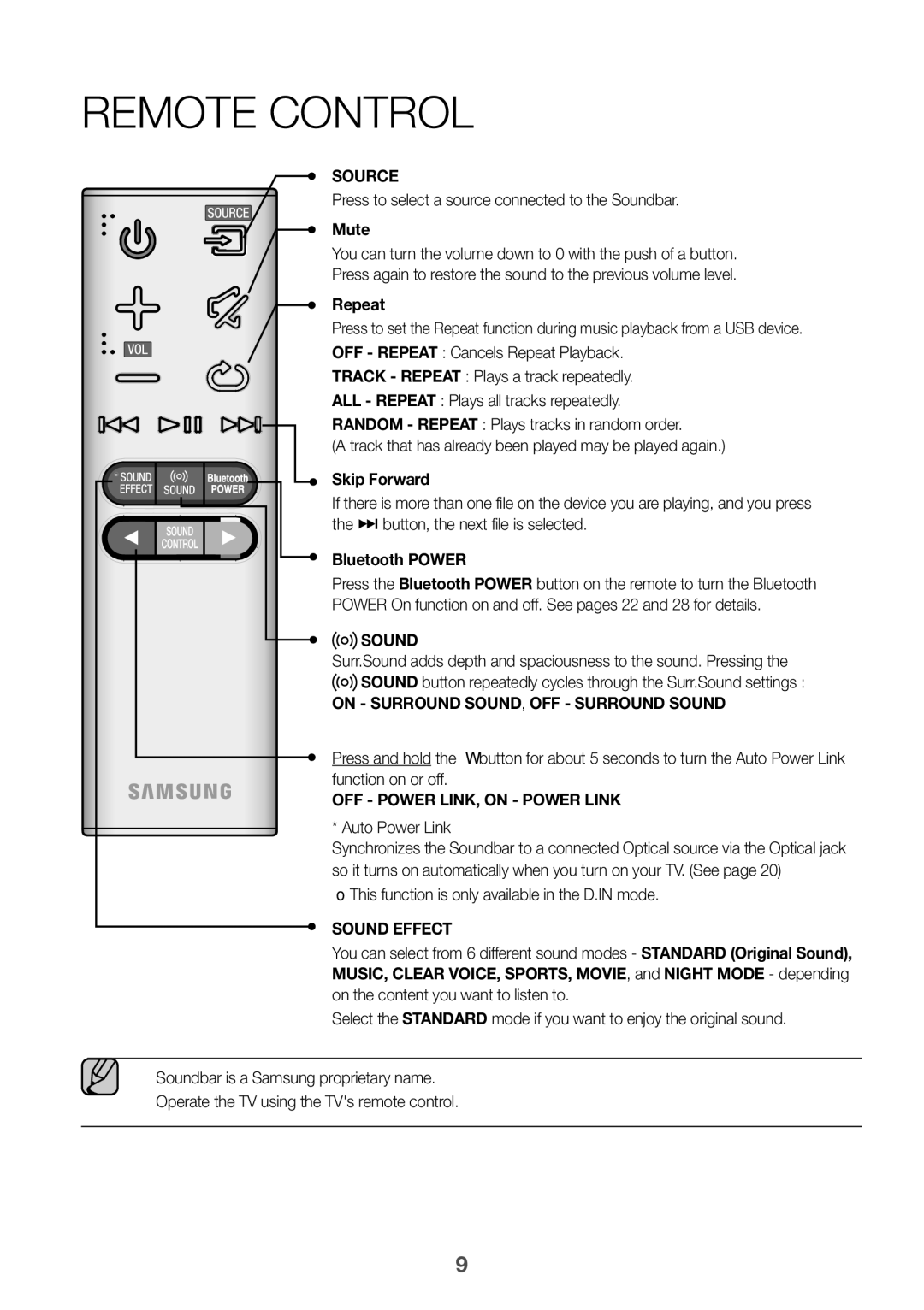 Samsung HW-K360/EN, HW-K360/ZF, HW-K360/XN manual Remote Control, Mute, Repeat, Skip Forward, Bluetooth Power 