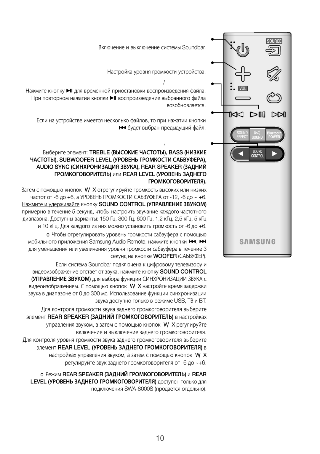 Samsung HW-K360/RU manual Питание, Громкость, Воспроизведение/пауза, Переход назад 