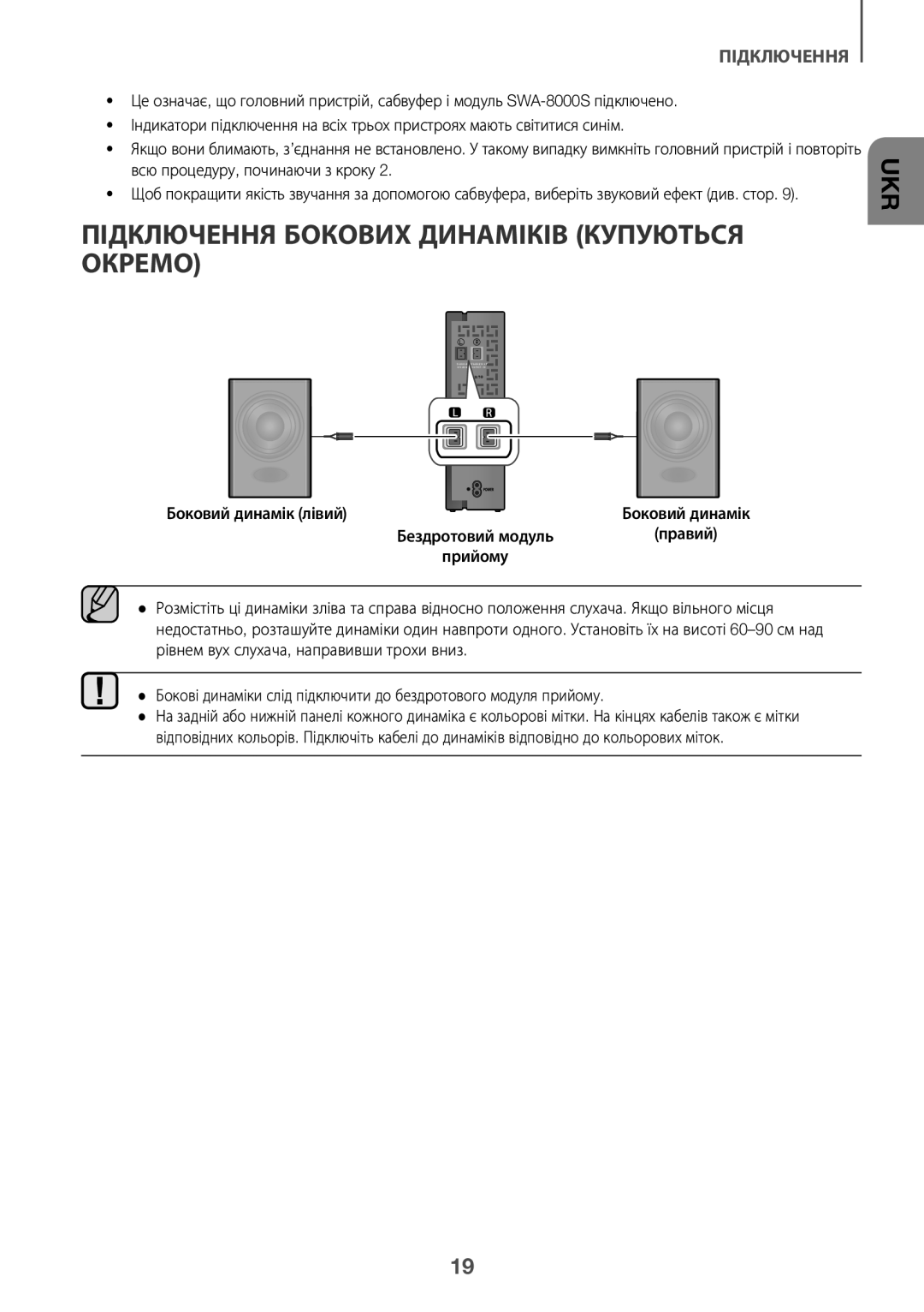 Samsung HW-K360/RU manual Підключення Бокових Динаміків Купуються Окремо, Боковий динамік лівий 