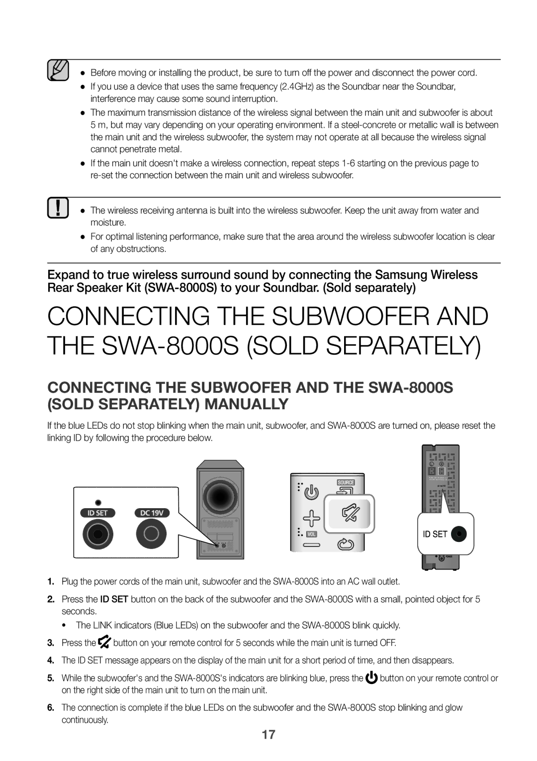 Samsung HW-K360/SQ manual Connecting the Subwoofer and the SWA-8000S Sold Separately 