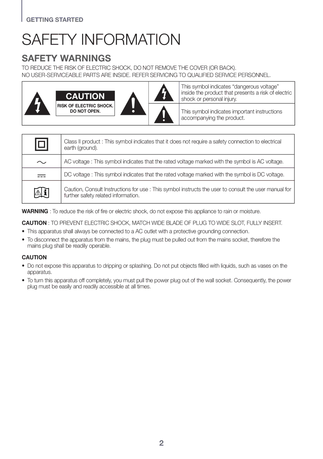 Samsung HW-K360/SQ manual Safety Information, Safety Warnings 