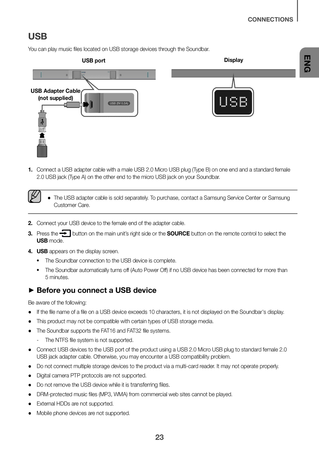 Samsung HW-K360/SQ manual Usb, ++Before you connect a USB device, USB port, Be aware of the following 