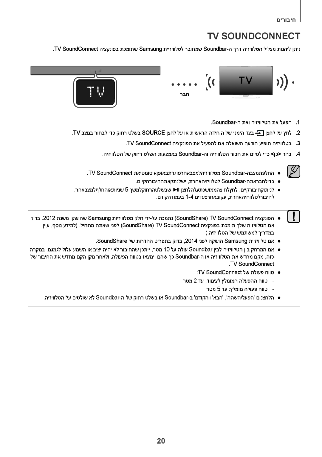 Samsung HW-K360/SQ manual רבח, TV SoundConnect TV SoundConnect לש הלועפ חווט 