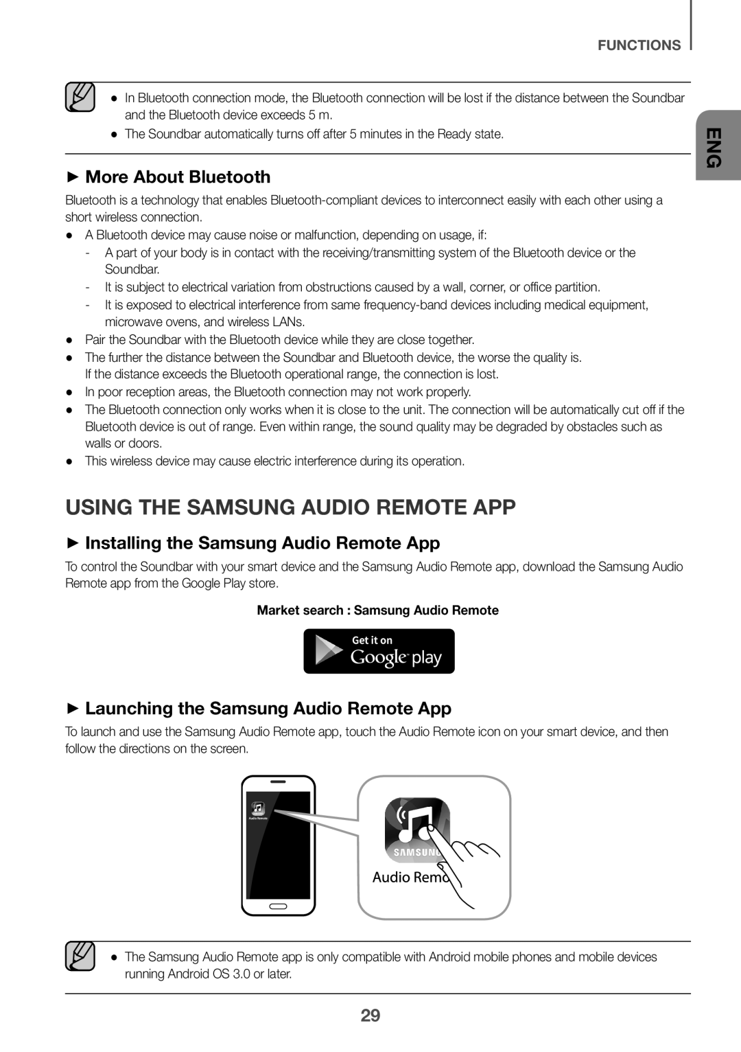 Samsung HW-K360/UM ++More About Bluetooth, ++Launching the Samsung Audio Remote App, Market search Samsung Audio Remote 