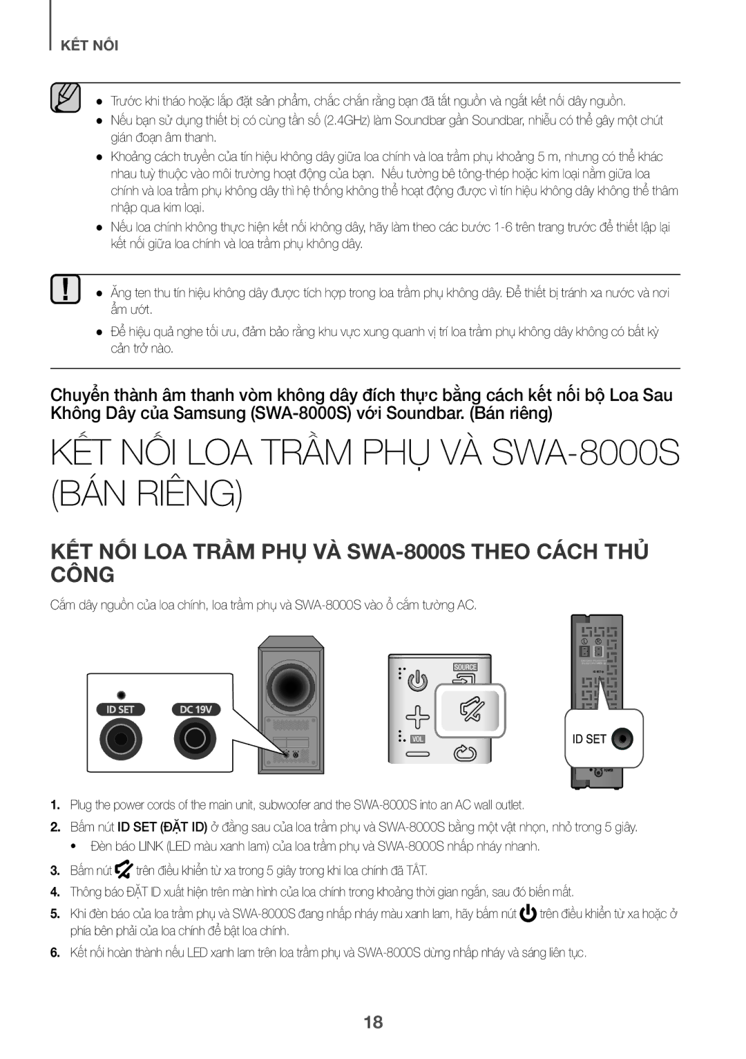 Samsung HW-K360/XV manual KẾ́T NỐI LOA Trầm PHỤ̣ VÀ̀ SWA-8000S BÁN Riêng 