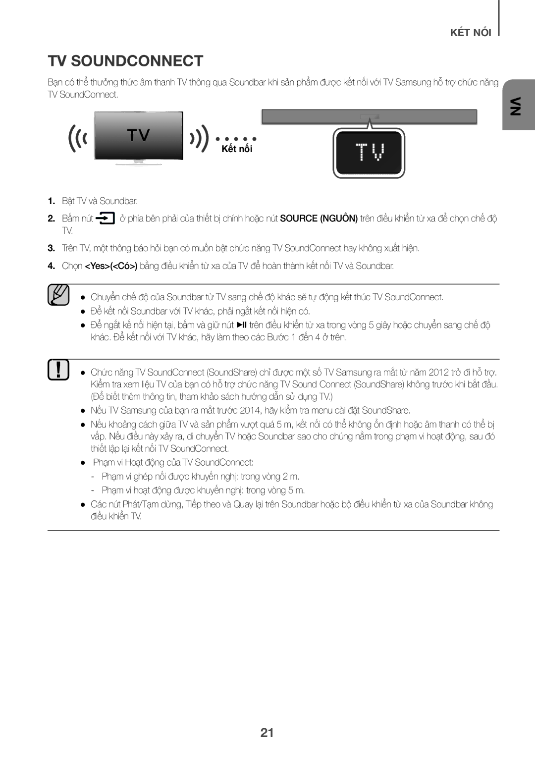 Samsung HW-K360/XV manual TV Soundconnect, Bậ̣t TV và̀ Soundbar Bấm nút, Đông, sau đo, Kêt nôi TV SoundConnect 