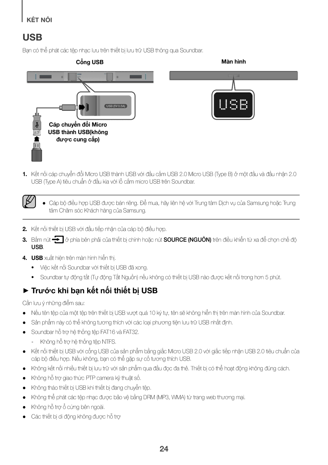 Samsung HW-K360/XV manual Usb, ++Trước khi bạn kêt nôi thiêt bị USB, Công USB 