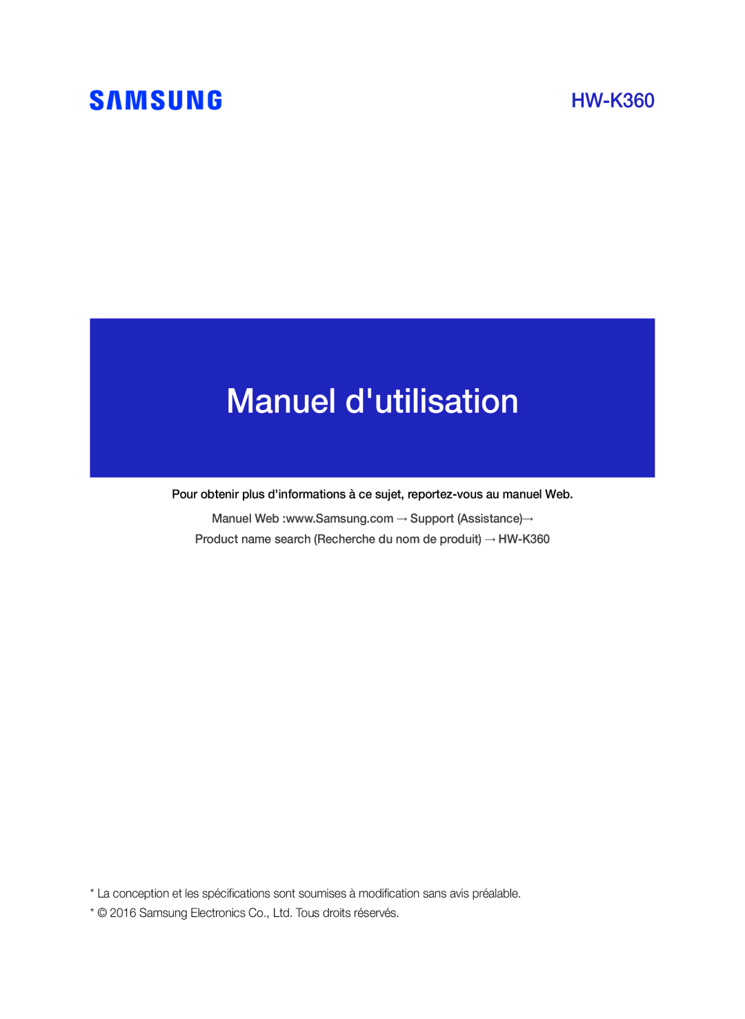 Samsung HW-K360/ZF manual Manuel dutilisation 