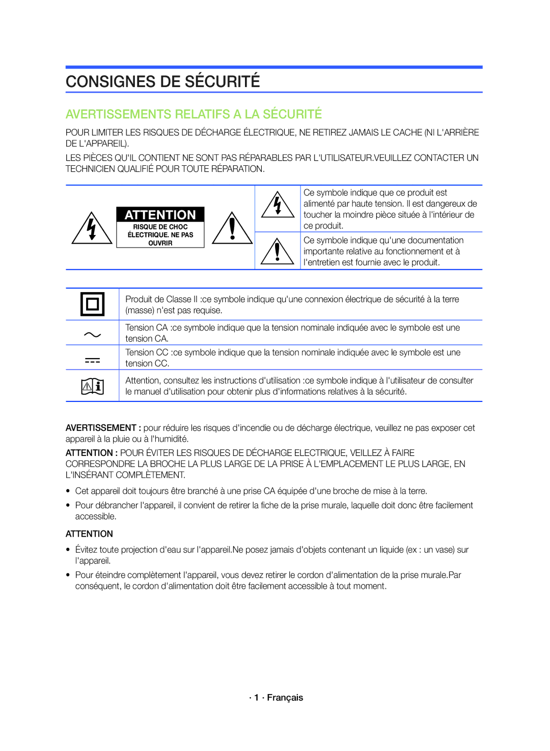 Samsung HW-K360/ZF manual Consignes DE Sécurité, Avertissements Relatifs a LA Sécurité 