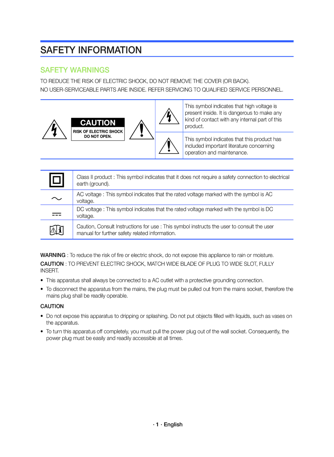 Samsung HW-K360/ZF manual Safety Information, Safety Warnings 