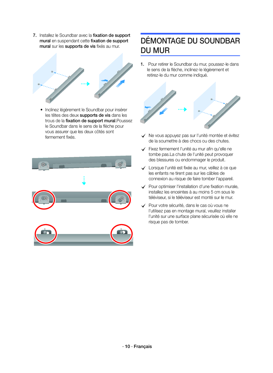 Samsung HW-K360/ZF manual Démontage DU Soundbar DU MUR 