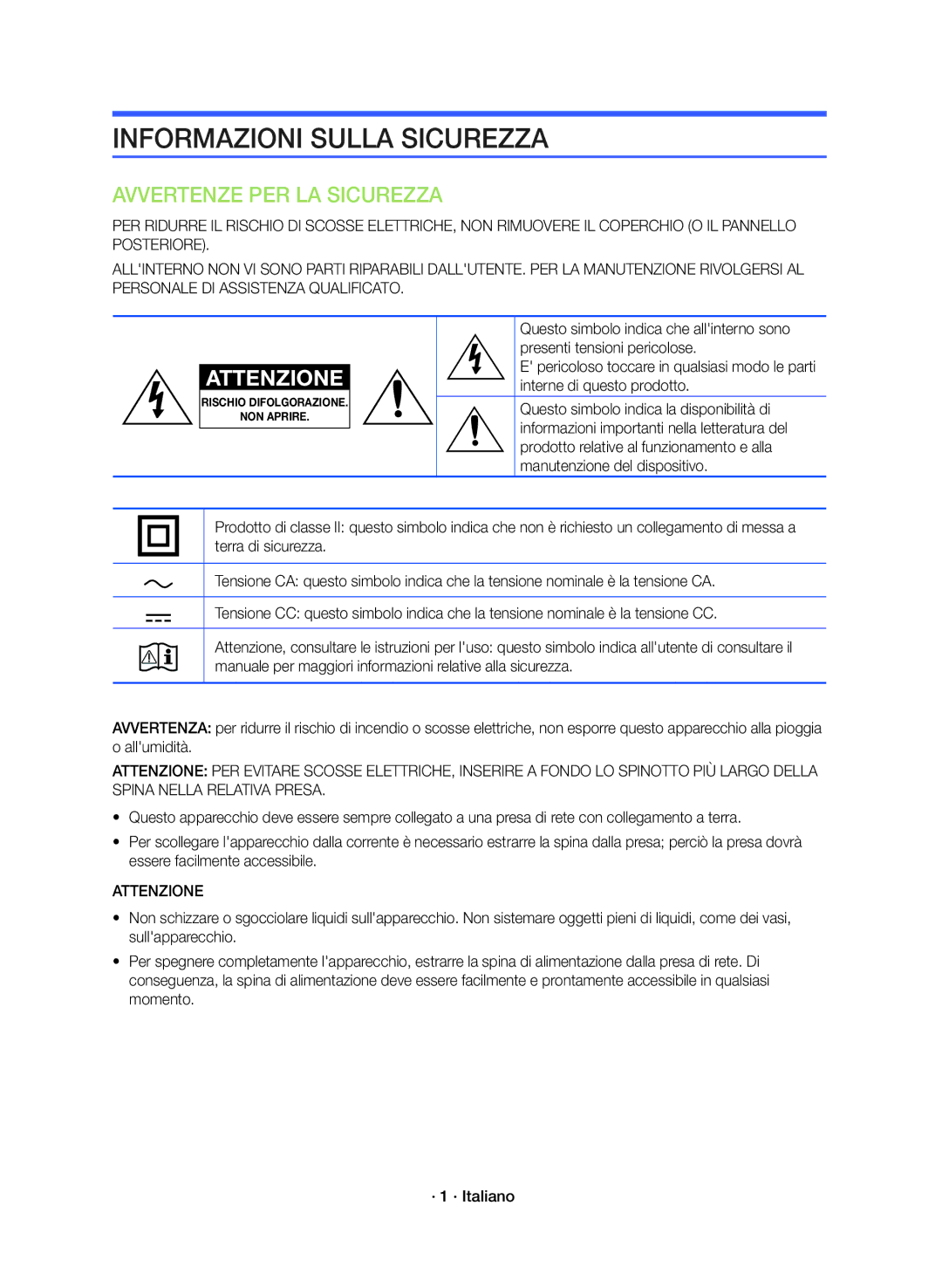 Samsung HW-K360/ZF manual Informazioni Sulla Sicurezza, Attenzione 