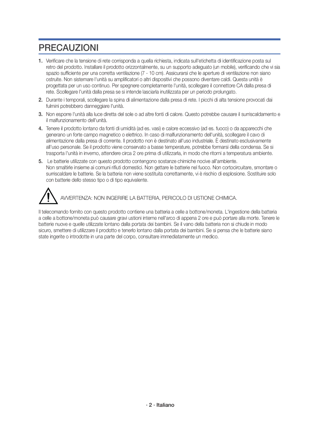 Samsung HW-K360/ZF manual Precauzioni, · 2 · Italiano 