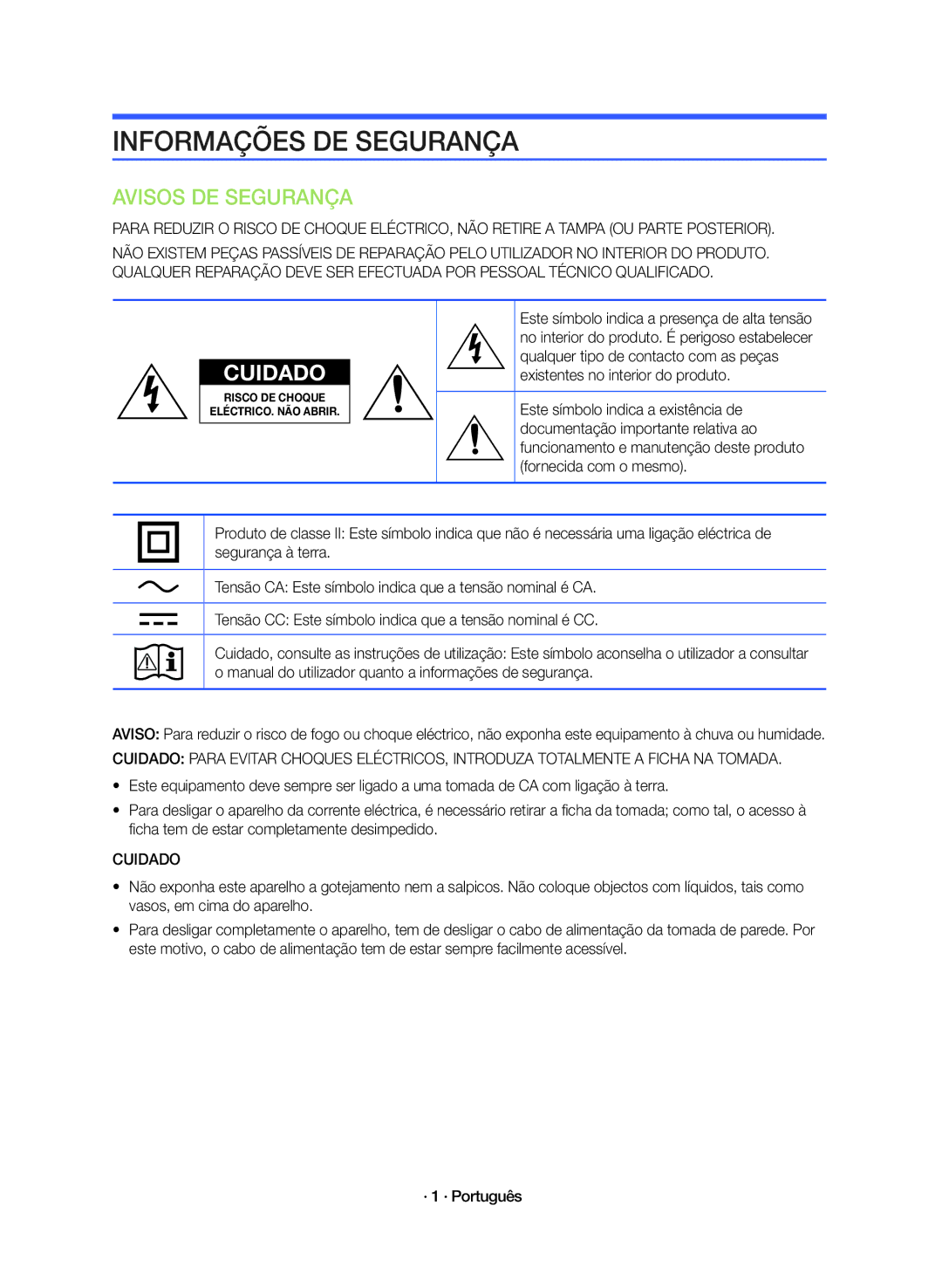 Samsung HW-K360/ZF manual Informações DE Segurança, Cuidado 