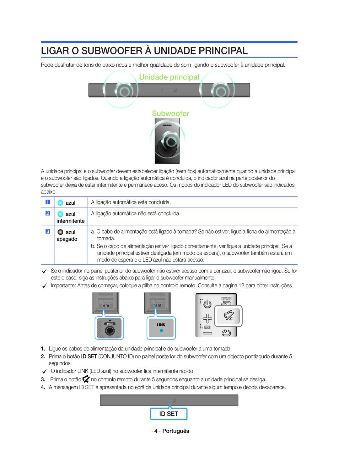 Samsung HW-K360/ZF manual Ligar O Subwoofer À Unidade Principal, Ligação automática está concluída, Apagado Tomada 