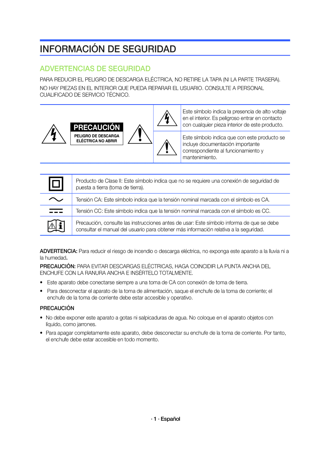 Samsung HW-K360/ZF manual Información DE Seguridad, Precaución 