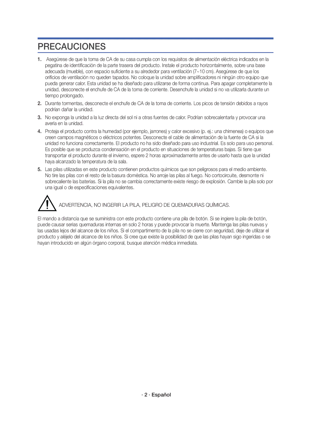 Samsung HW-K360/ZF manual Precauciones, · 2 · Español 